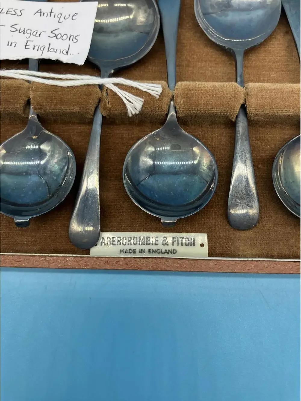 Vintage Abercrombie & Fitch Co Silver Plated Sugar Spoons Set Of 8 Case England